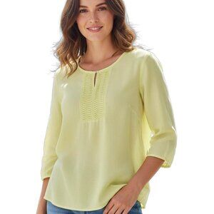 Chico’s SZ Large (Chico’s SZ 2) Bright Sunny Yellow Pleated with Clear Beads Top